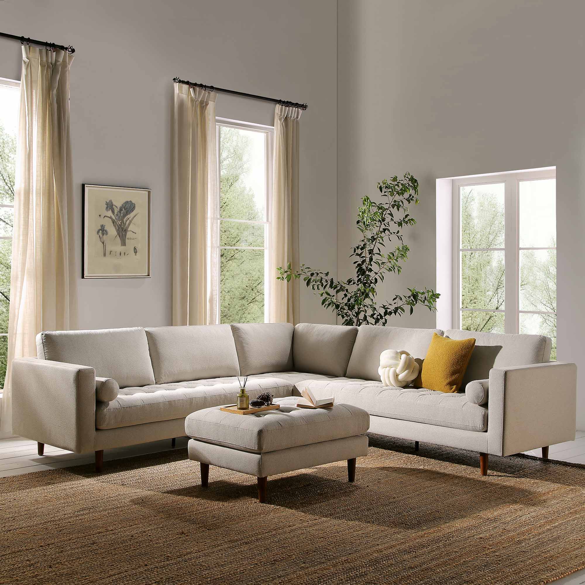 5+Seater Corner Sofa, Beige Woven Fabric