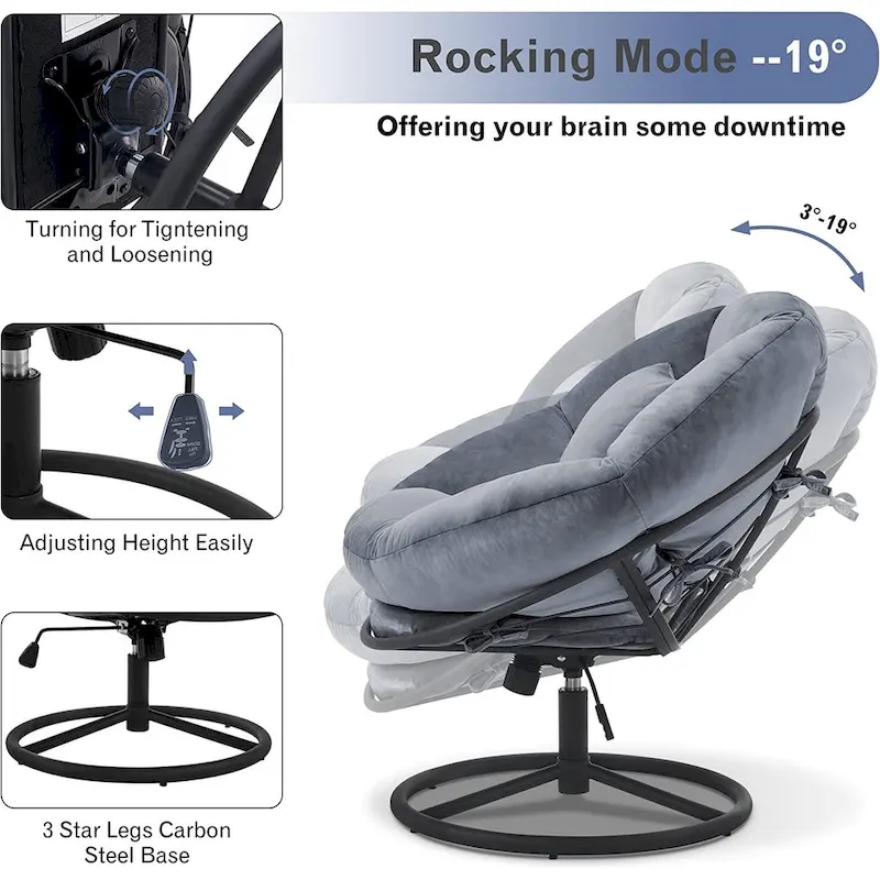 MCombo Gas Lift Swivel Papasan Chair with Height Adjustment, Velvet HQ405