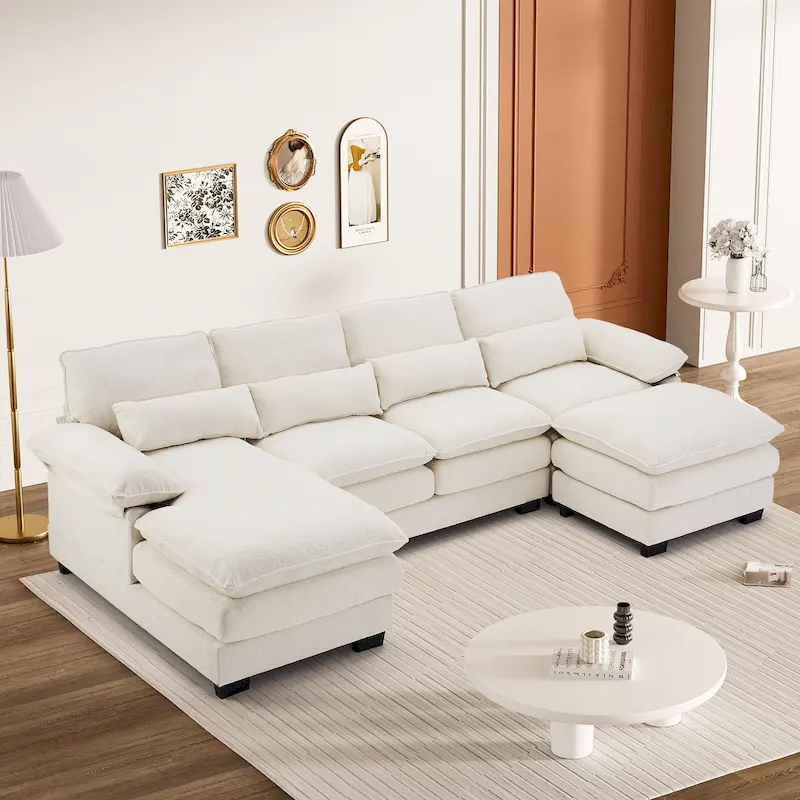 Soft Chenille Fabric U-Shaped Sectional Sofa with Double Layer Cushion