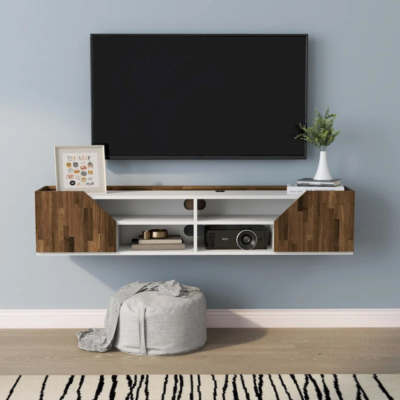 DH BASIC Transitional White 61-inch Two-tone 4-Shelf Floating TV Stand by Denhour