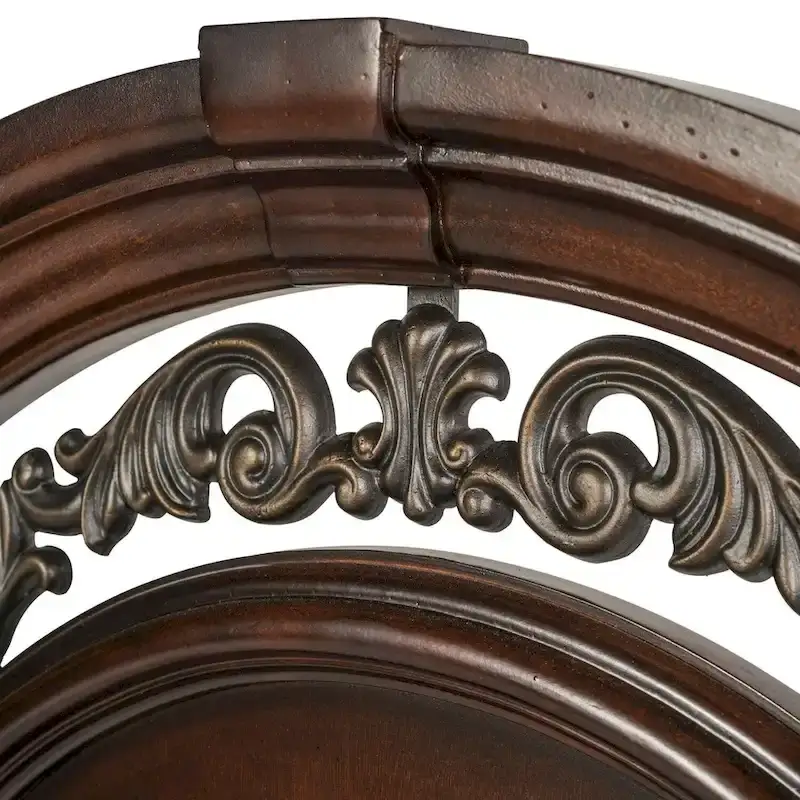 King Poster Headboard Dark Brown Cognac Finish Acanthus Leaf Carving Scrolled Metal Accent Poplar Rubberwood Birch 83.75