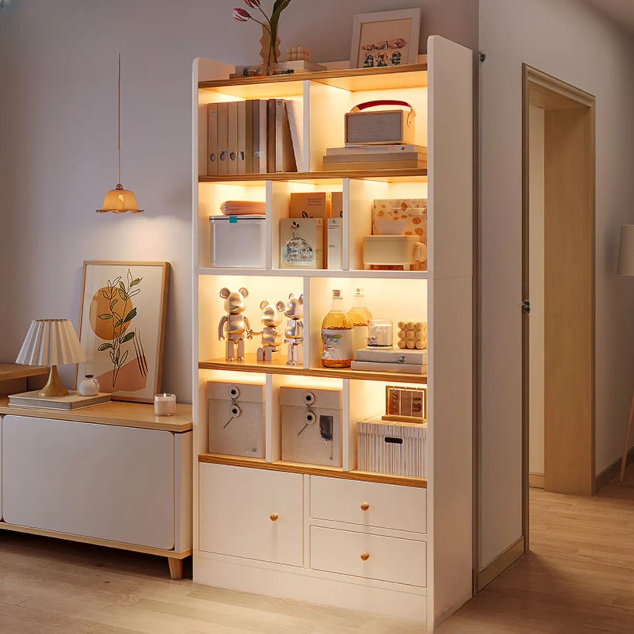 Modern Rectangular Bookshelf with Drawers