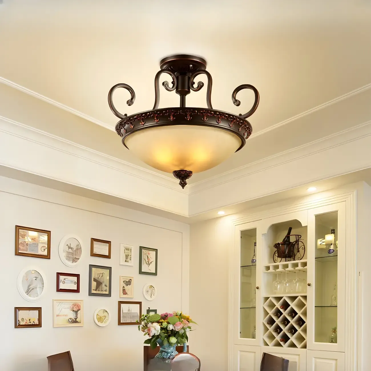 Frosted Glass Brown 3-Light Barn Semi Flush Ceiling Light