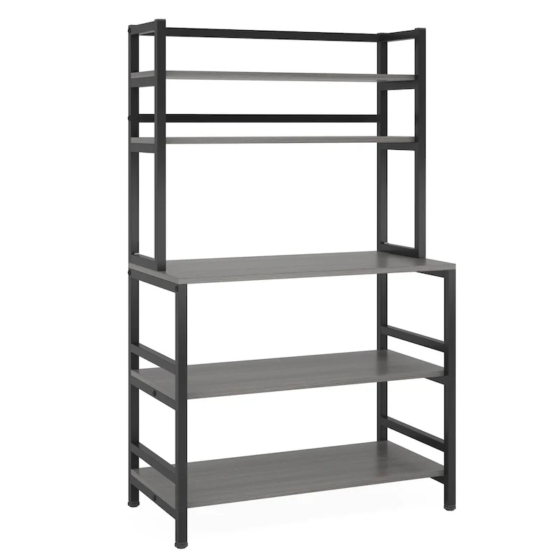 5-Tier Kitchen Bakers Rack with Hutch - Brown/Black/White