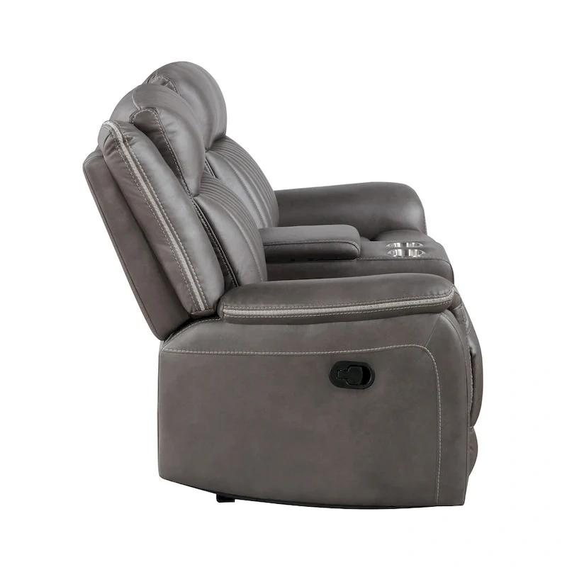 Viann Dual Manual Recliner Loveseat, Cupholder Console, Gray 76 Inch