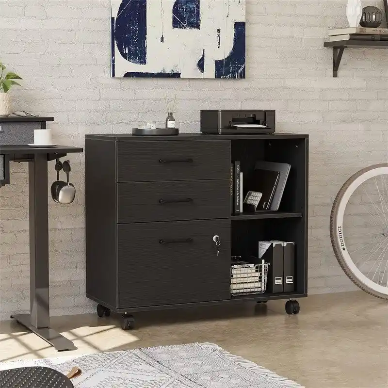 3-Drawer Mobile File Cabinet - 14.2 D x 31.5 W x 25.4 H