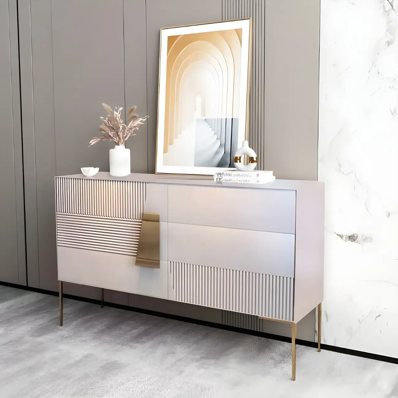 Elegant Espresso Wood Buffet Table with Drawers