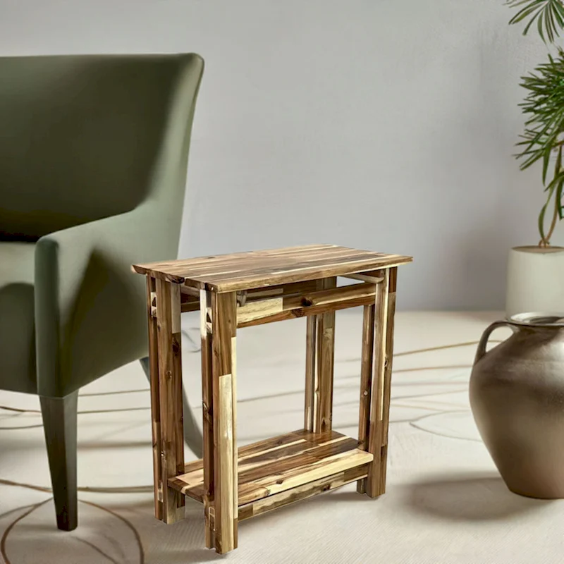 Acacia Wood Architectural Recliner Table with Shelf