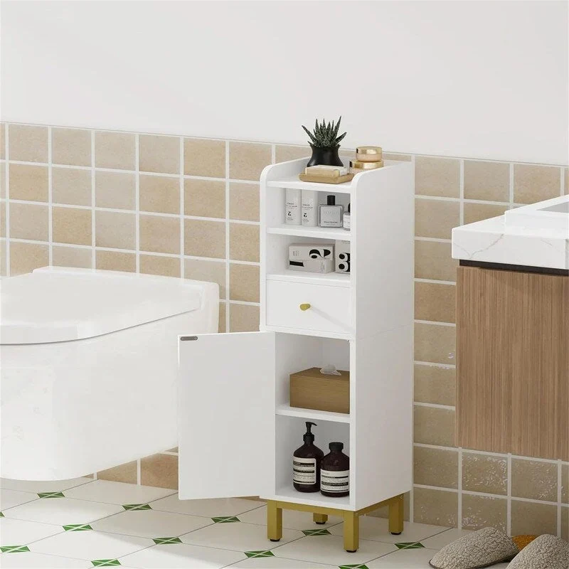 Corner Floor Cabinet with Drawers and Doors - 7.9 D x 7.9 W x 33.5 H