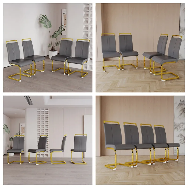 PU Leather High Back Upholstered Dining Chair w/ Metal Legs (Set of 4)