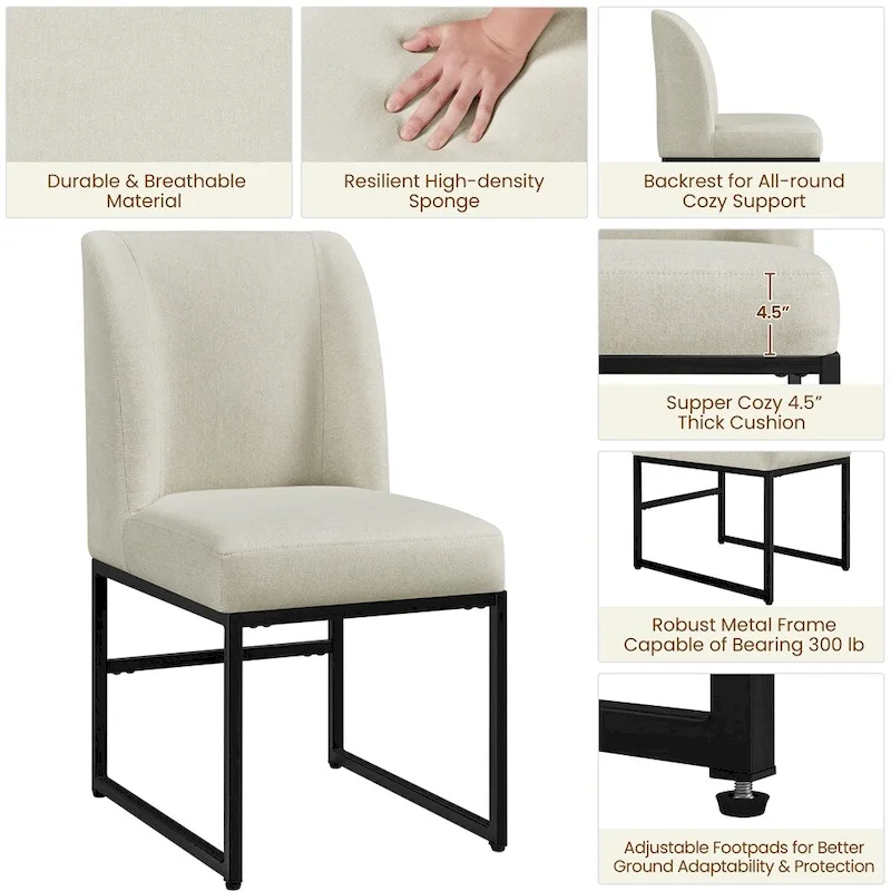 Yaheetech 2pcs Modern Upholstered Dining Chairs With Metal legs, Beige - N/A