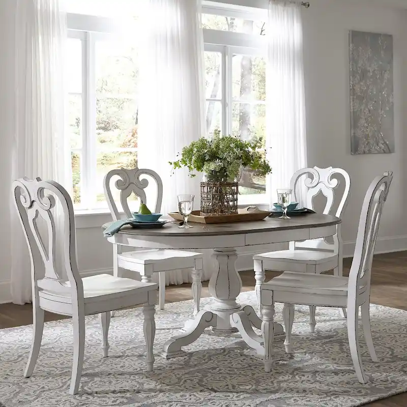 Magnolia Manor 5 Piece Pedestal Table Set