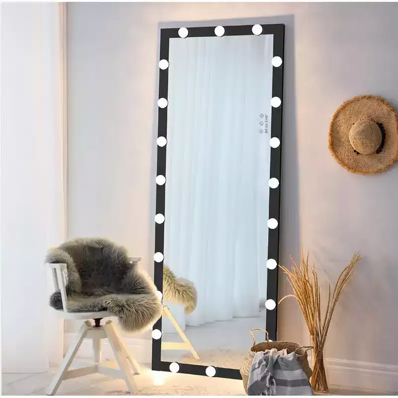63x24 Black Hollywood Full Length Mirror with Lights: 3 Color Modes, Touch Control, Wall Mounted or Standing