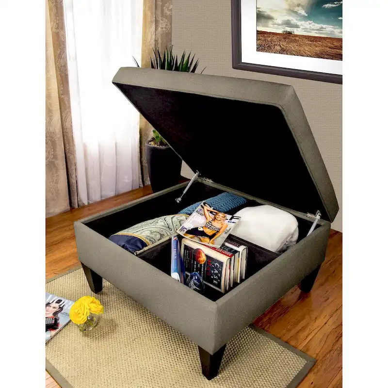 Espresso Upholstered Organizational Cocktail Ottoman Table