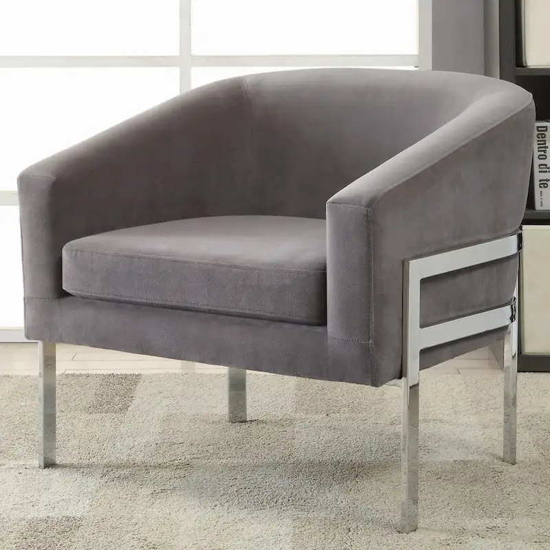 Black / White / Grey Velvet Barrel Accent Chair, Single Seat, Chrome Legs