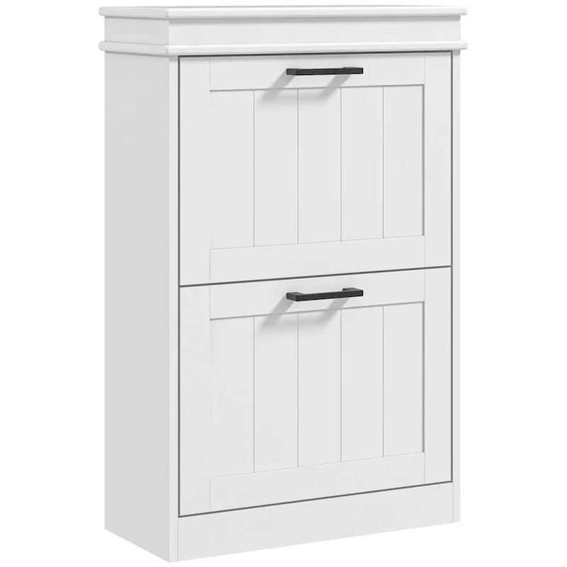 Black/White Flip-Door Narrow Shoe Cabinet – 2 Drawers, Holds 10 Pairs