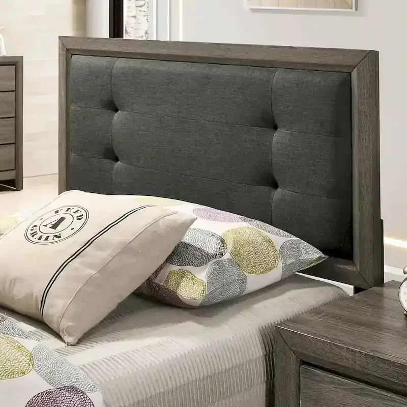 Aury Transitional Grey Wood Tufted 2-Piece Panel Bed and Trundle Set by Furniture of America