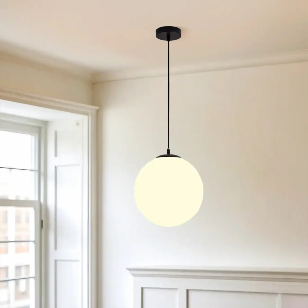 Modern White Glass Globe Pendant Light