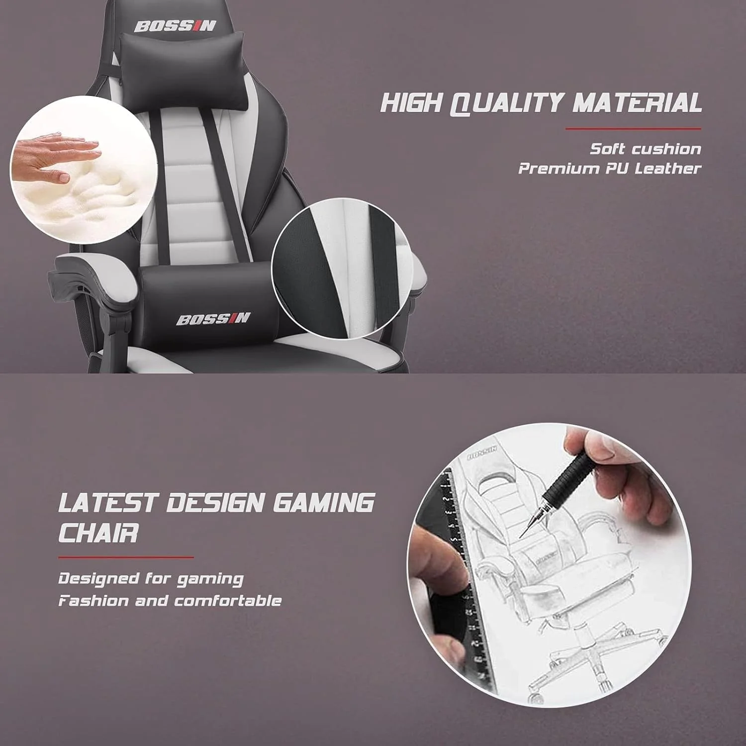 BOSSIN Racing Style Gaming Chair,300 lbs Big and Tall gamer chair High Back Computer Chair