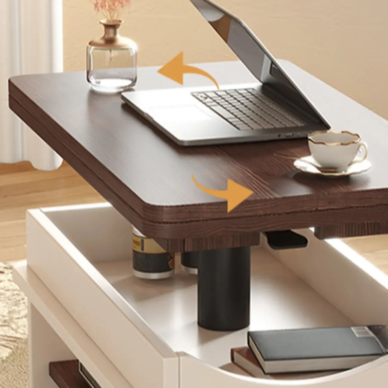 Rectangle Foldable Lift Top Wood Metal Side Table with Wheels