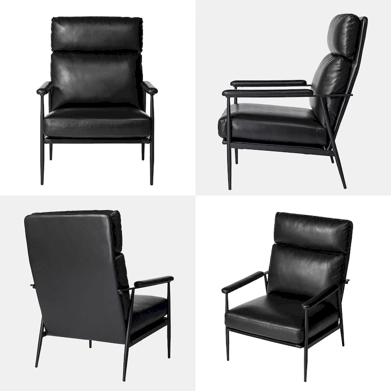 Glitzhome 33.75W Mid-Century Modern Leatherette Armchair With High Back and Padded Arms - 33.75 W x 39.5 H x 28 D