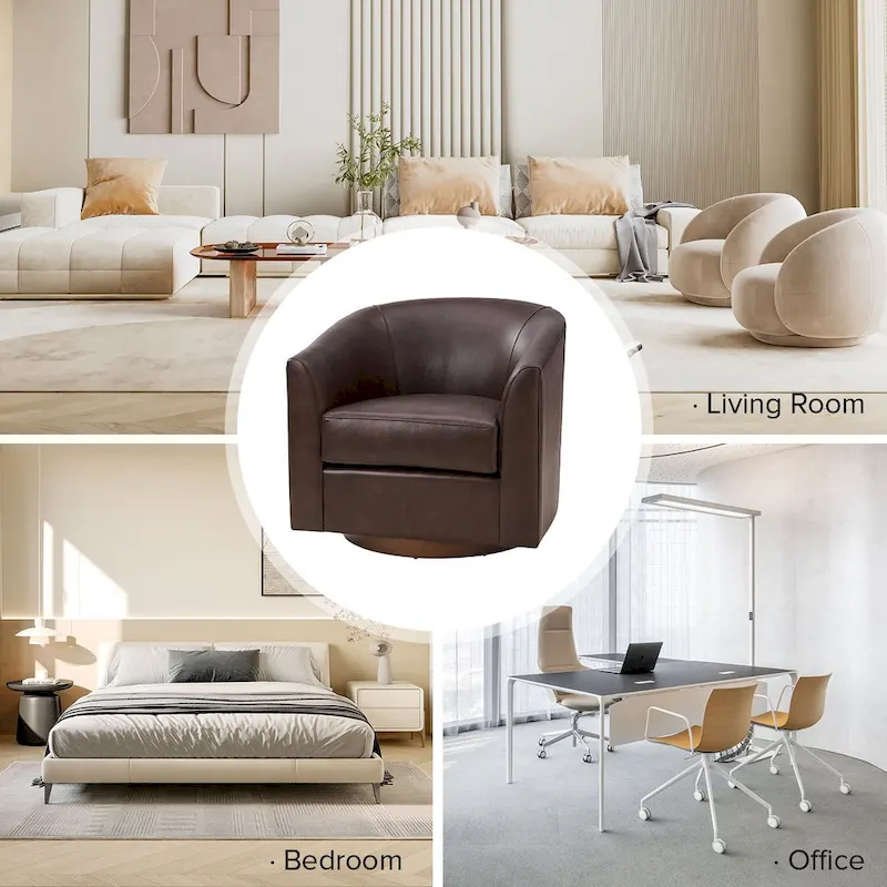 Althea Modern Genuine Leather Swivel Barrel Chair with Solid Wood Base Set of 2 By HULALA HOME