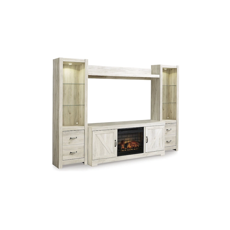 Signature Design by Ashley Bellaby Whitewash 4-Piece Entertainment Center with Electric Fireplace - 103.5W x 19.5D x 72.25H