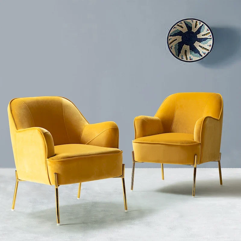 Ma Modern Velvet Accent Chair with Golden Legs Set of 2 by