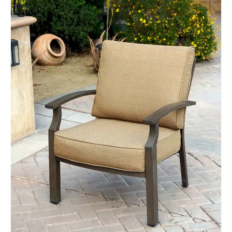 Brooklyn 4-Piece Patio Conversation Set with Cushions and 32 x 50  Rectangular Propane Fire Pit Coffee Table