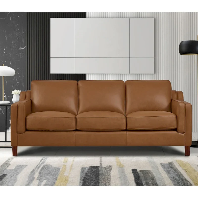 Feather/Memory Foam/Springs Top Grain Leather Sofa