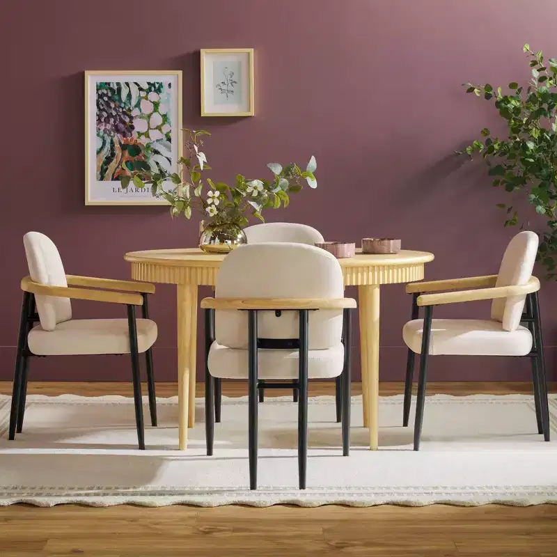 52 Modern Fluted Easy Assembly Oval Solid Oak Wood Dining Table for 4