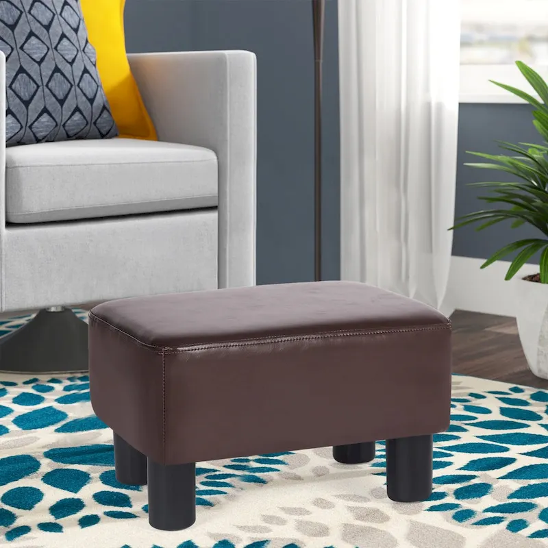 Rectangle PU Leather Footstool Ottoman – Black / Brown, Detachable Legs, Modern Style
