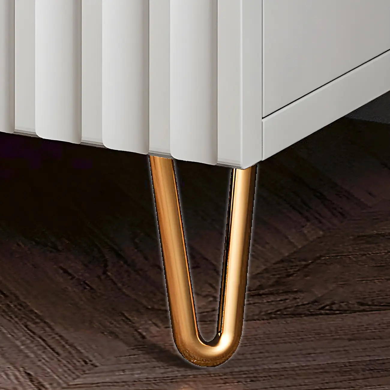 Modern Wooden Stripe Gold Accents Stylish Nightstand