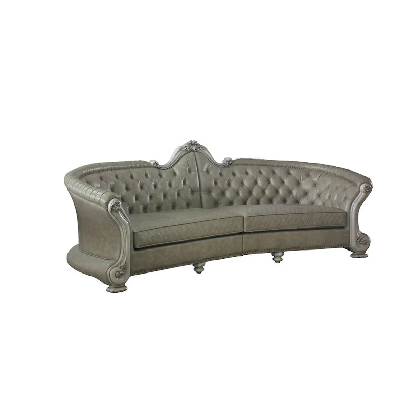 113 Bone Faux Leather Sofa And Toss Pillows With White Legs
