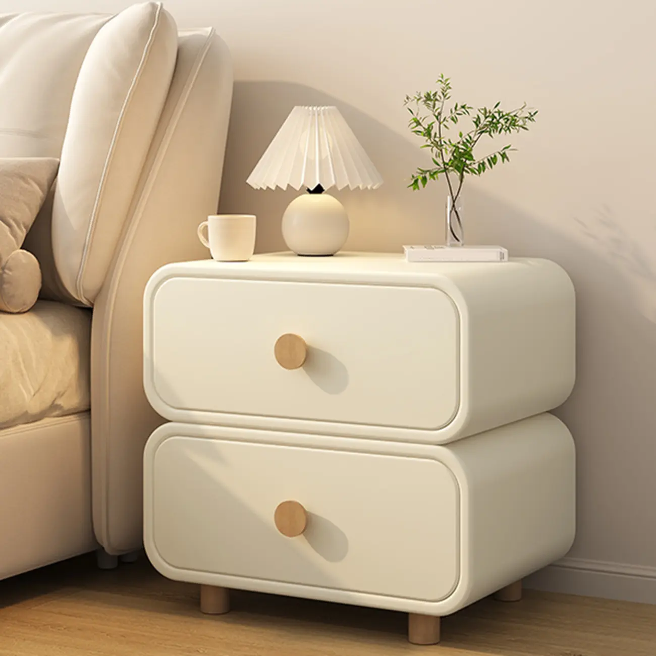 Bedroom Off-White Wooden Two Drawer Nightstand