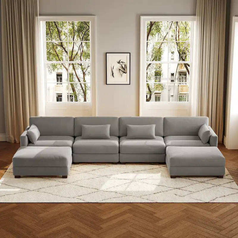 U Shaped Couch Sectional Sofa with Ottoman