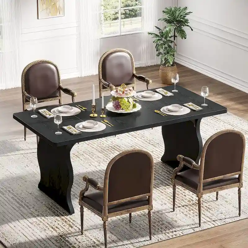 Modern Dining Table, 63Rectangular Kitchen Table Black Dinner Table