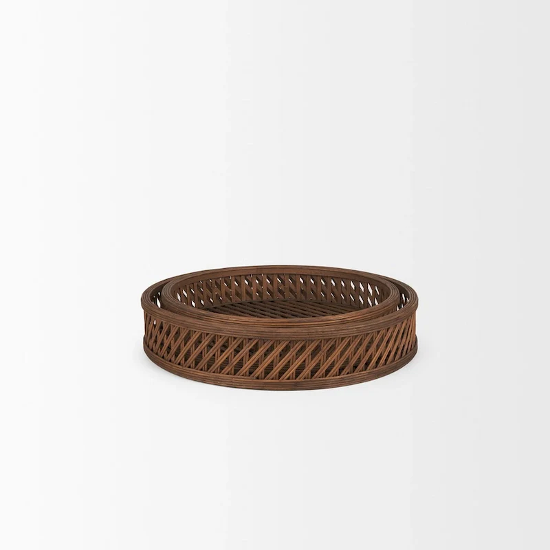 Thala Medium Brown Round Wicker Tray (Set of 2) - 20.5L x 20.5W x 4.3H