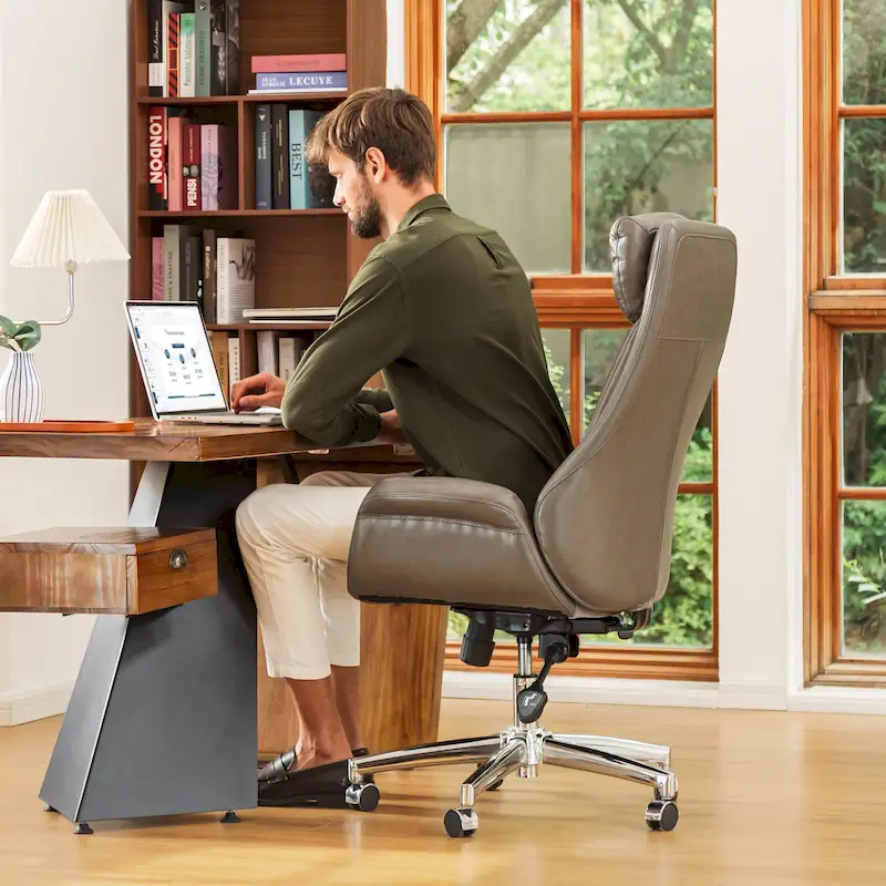 48-inch Mid-Century Adjustable Swivel Faux Leather Office Chair