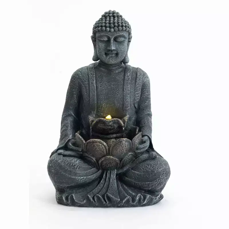 GDFStudio Noel Zen-Style 28 2-Tier Meditating Buddha Water Fountain with Pump