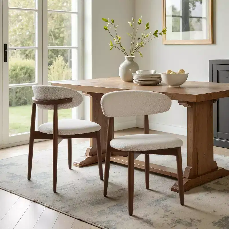 Art Leon Set of 2 Boucel Fabric Accent Dining Chairs with Solid Wood Frame