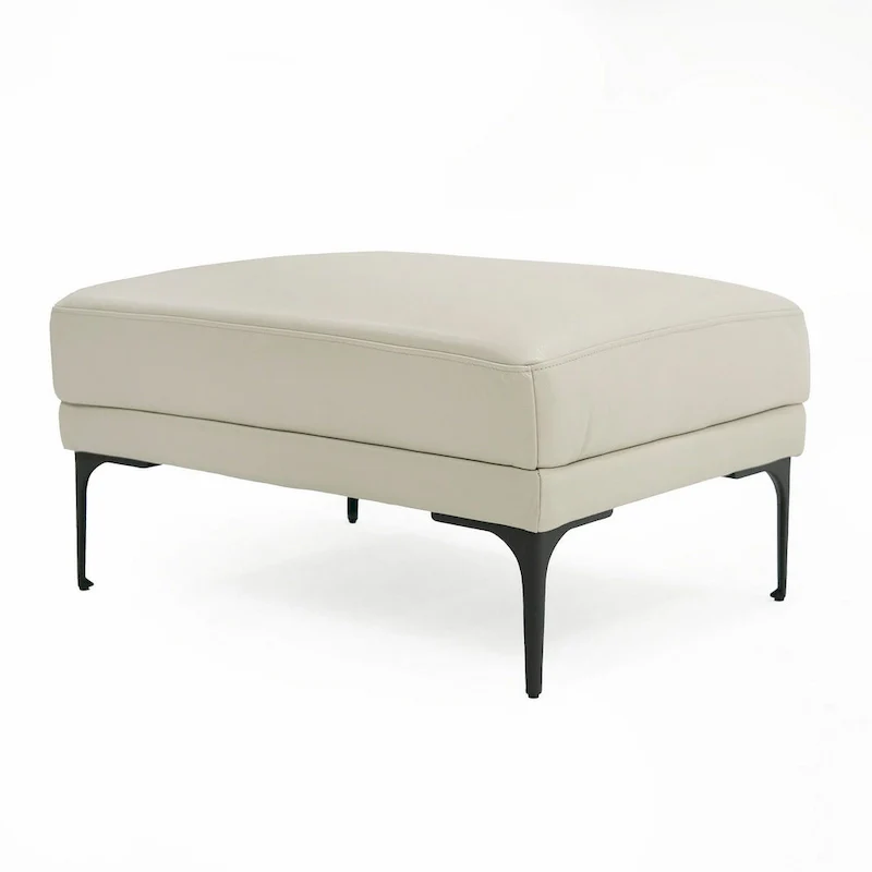Gray Rectangular Ottoman, Leather Upholstery, Single Seat