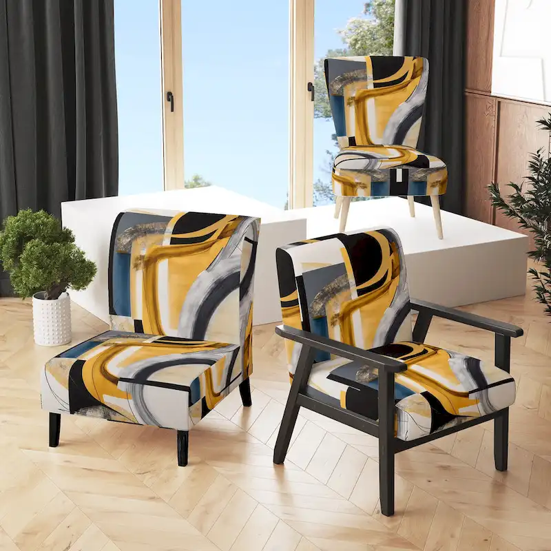Designart Glam Gold And Black Expression IV Upholstered Modern & Contemporary Accent Chair and Modern & Contemporary Arm Chair