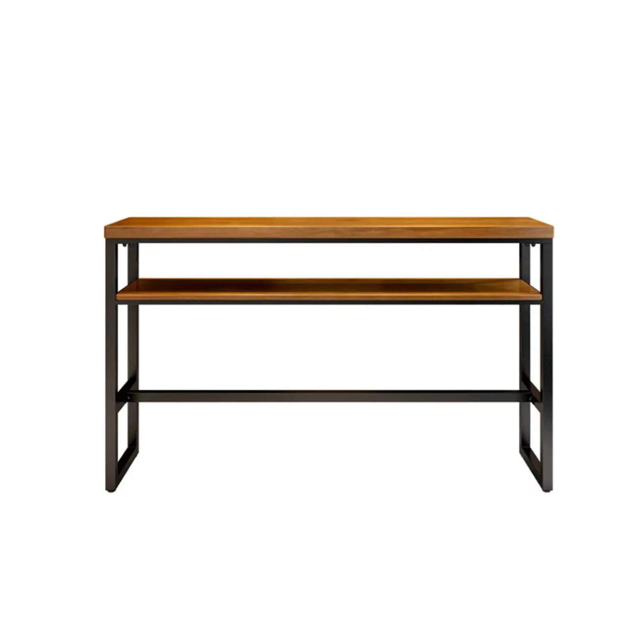 Modern Brown Wooden Metal Sled Shelf Bar Tables with Footrest