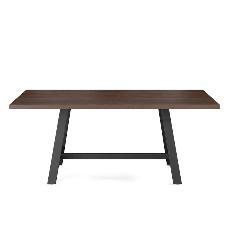 Solid Wood Dining Table with Metal Trestle Base