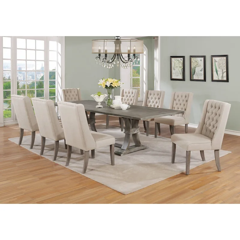 9-piece Rustic Extending Grey Dining Set