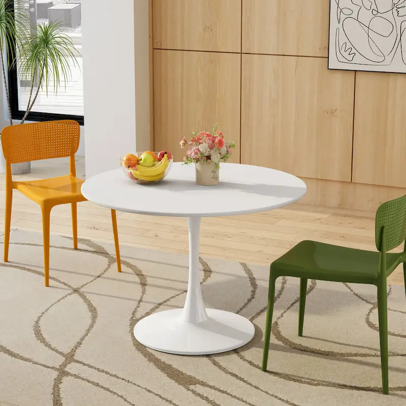 Modern Dining Table with Round Table Top & Metal Base