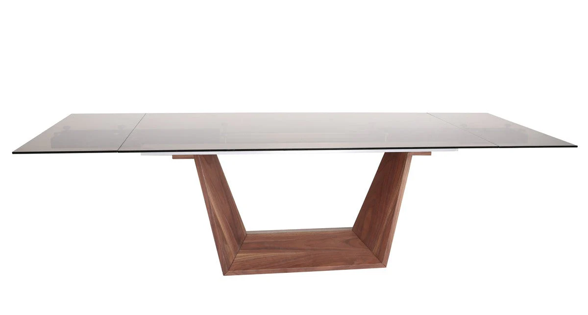 Ballard Modern Smoked Glass Extendable Dining Table with Walnut Base