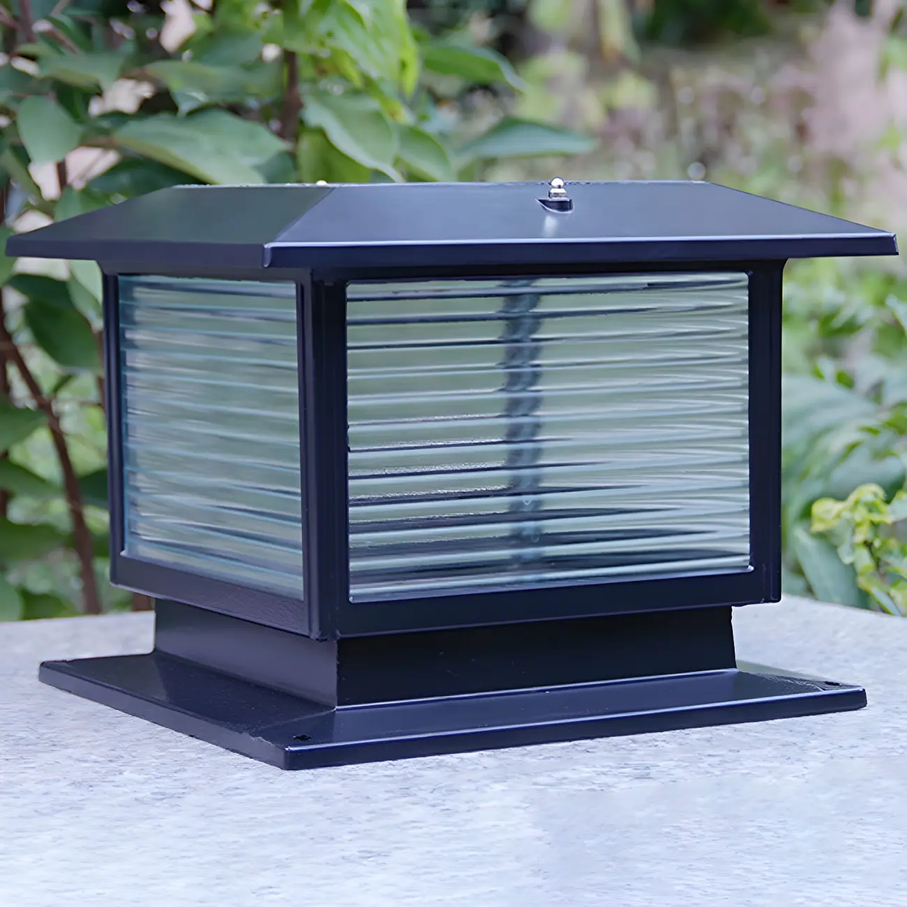 Modern Black Square Striped Solar LED Outdoor Post Lights