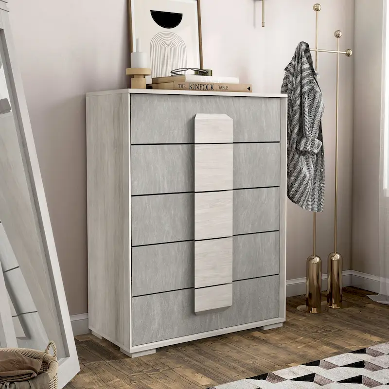Jonnick Contemporary Two-tone Washed White 5-Drawer Chest